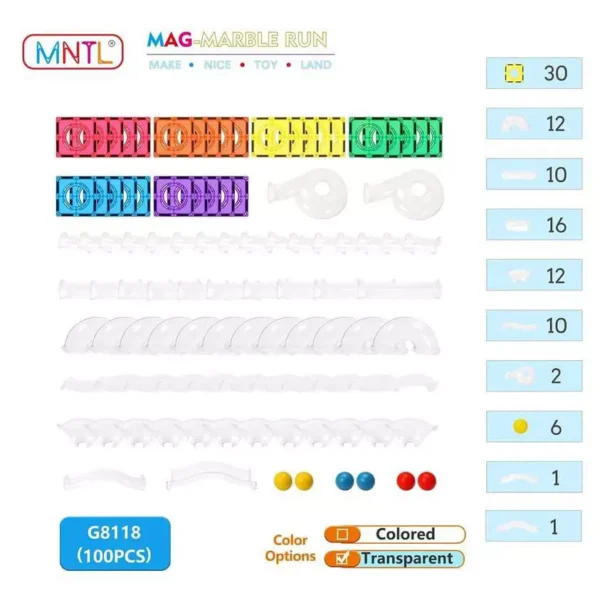 Magnetic Ball Run - Transparent Tubes (100pcs)