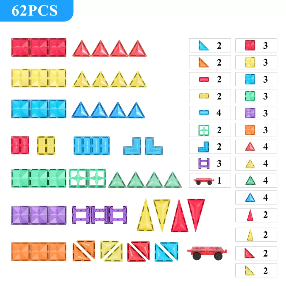 62 Pcs Premium Magnetic Tiles - Classic Series - Image 3
