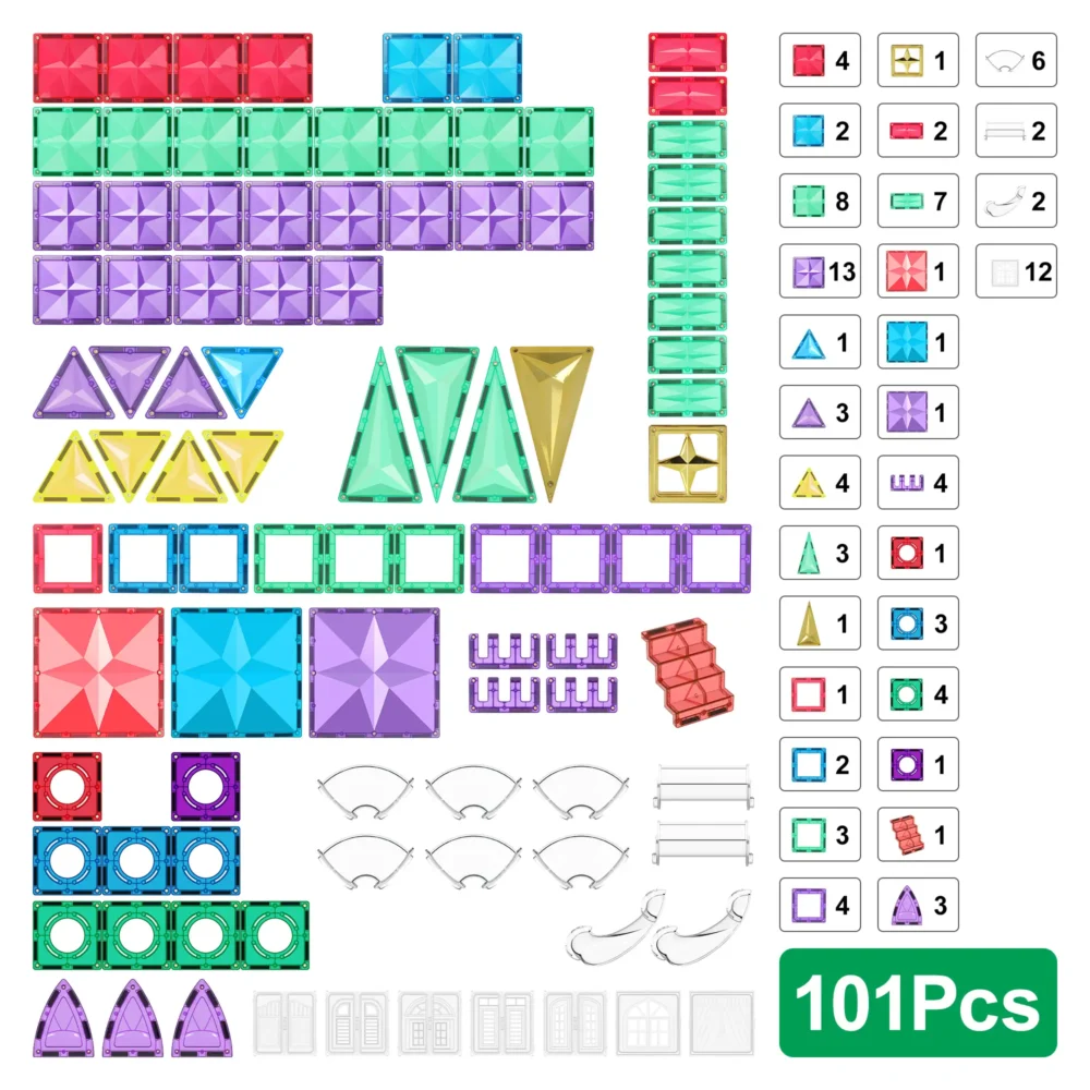 101Pcs Premium Magnetic Tiles - Candy Factory Series - Image 5